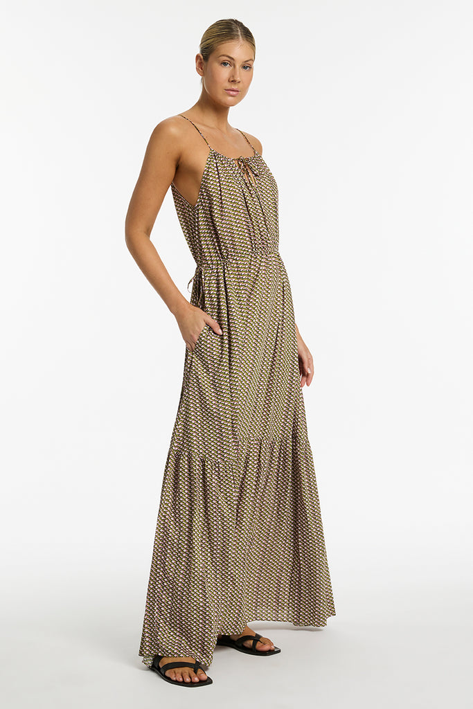 Infinity Drawcord Maxi Dress. A perfect addition to your resortwear. Relaxed, maxi dress with drawcord waist detail, side pockets. Timeless design for an effortless look. 