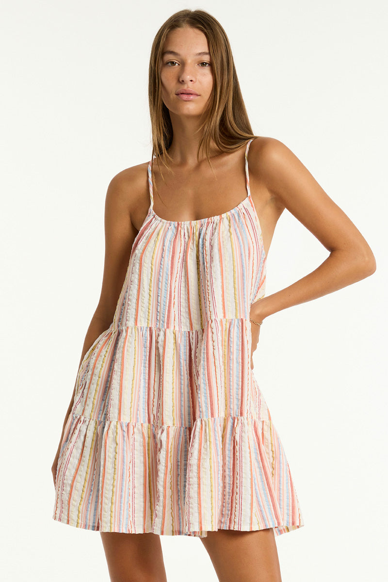 Boho Stripe Tie Back Short Sundress - Main Image