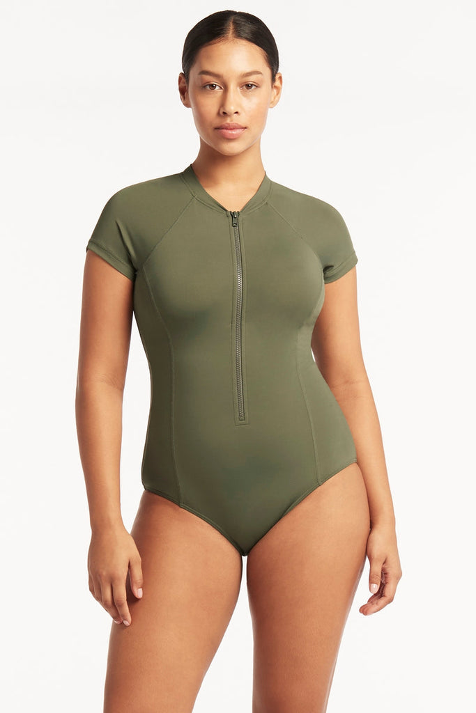 Eco Short Sleeve 1Pce Khaki Hotbody Swimwear